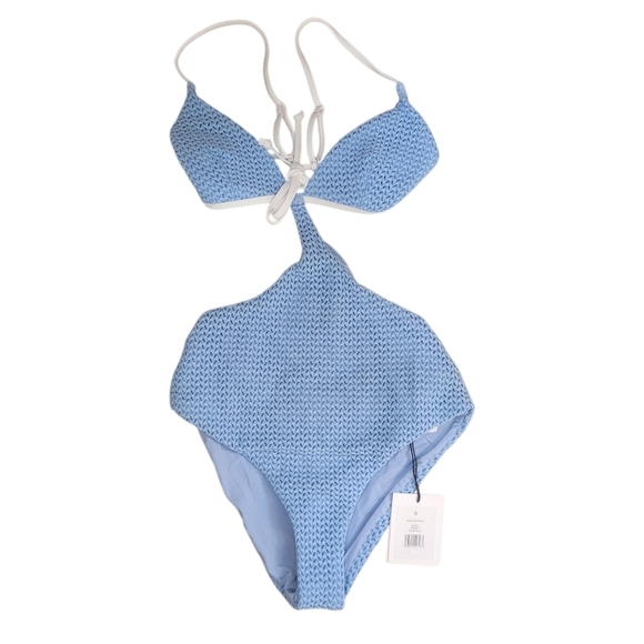 Onia Blue Crochet Cutout One-Piece Swimsuit NWT - Picture 3 of 8
